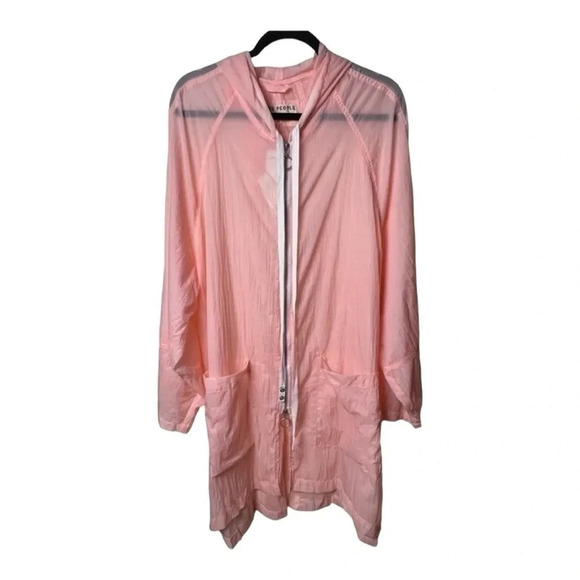 0761. Free PEOPLE CALLIE PONCHO RAINCOAT PACKABLE SALMON IN COLOR SIZE LARGE - Picture 2 of 12